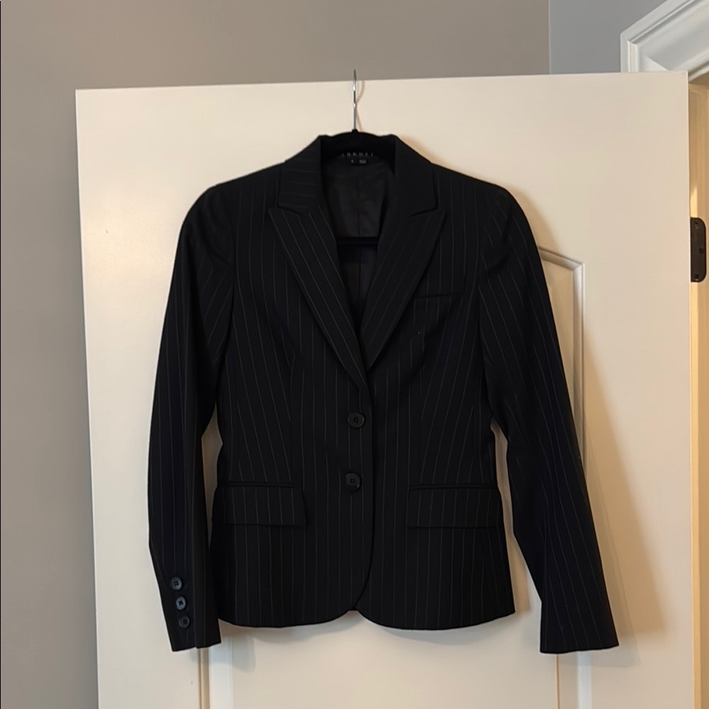 Theory Black Pinstripe Blazer